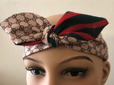 Gucci GG Monogram Beige Headband with Green & Red Bow