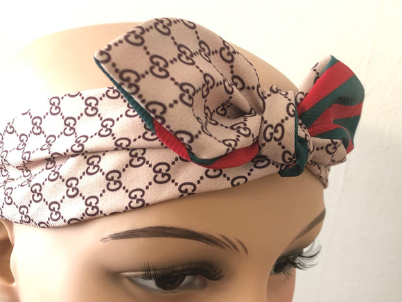 Gucci GG Monogram Beige Headband with Green & Red Bow