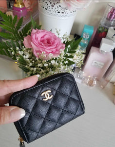 chanel small purse coin wallet in black leather